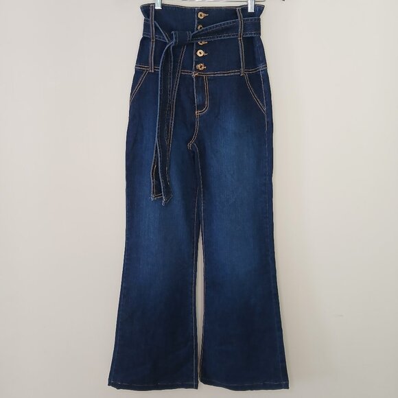 Baby Phat Y2K High Waisted Stacked Double Belt Loop Flare Jeans Blue Size 5 - Picture 1 of 9